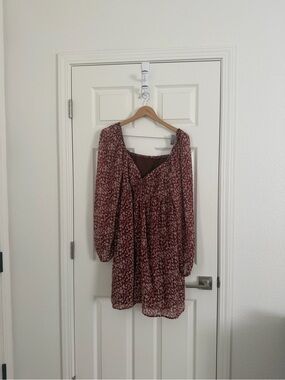 Floral Burgundy Long Sleeve Mini Dress